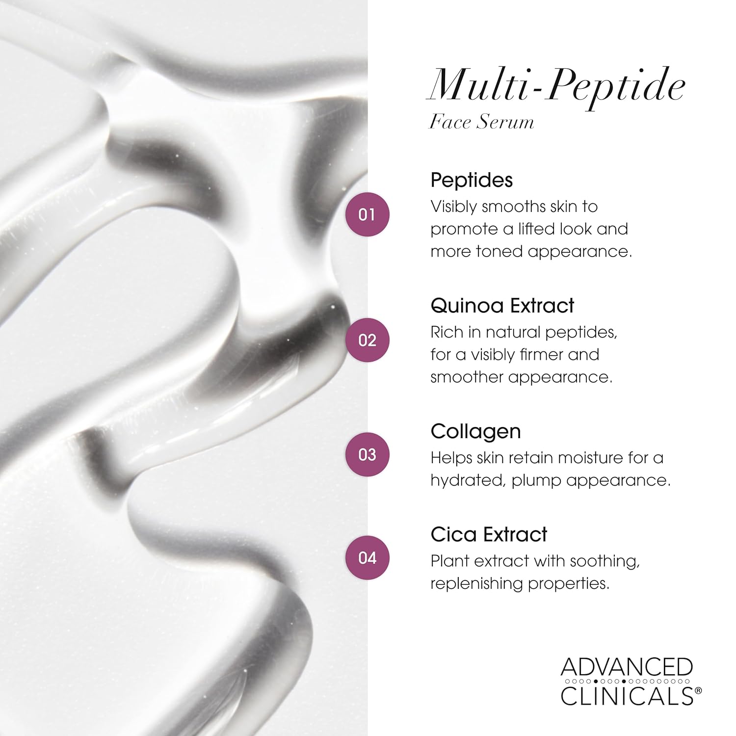 Advanced Clinicals Multi Peptides Facial Serum 1.75 Fl Oz for Anti-Aging and Hydration - Image 3