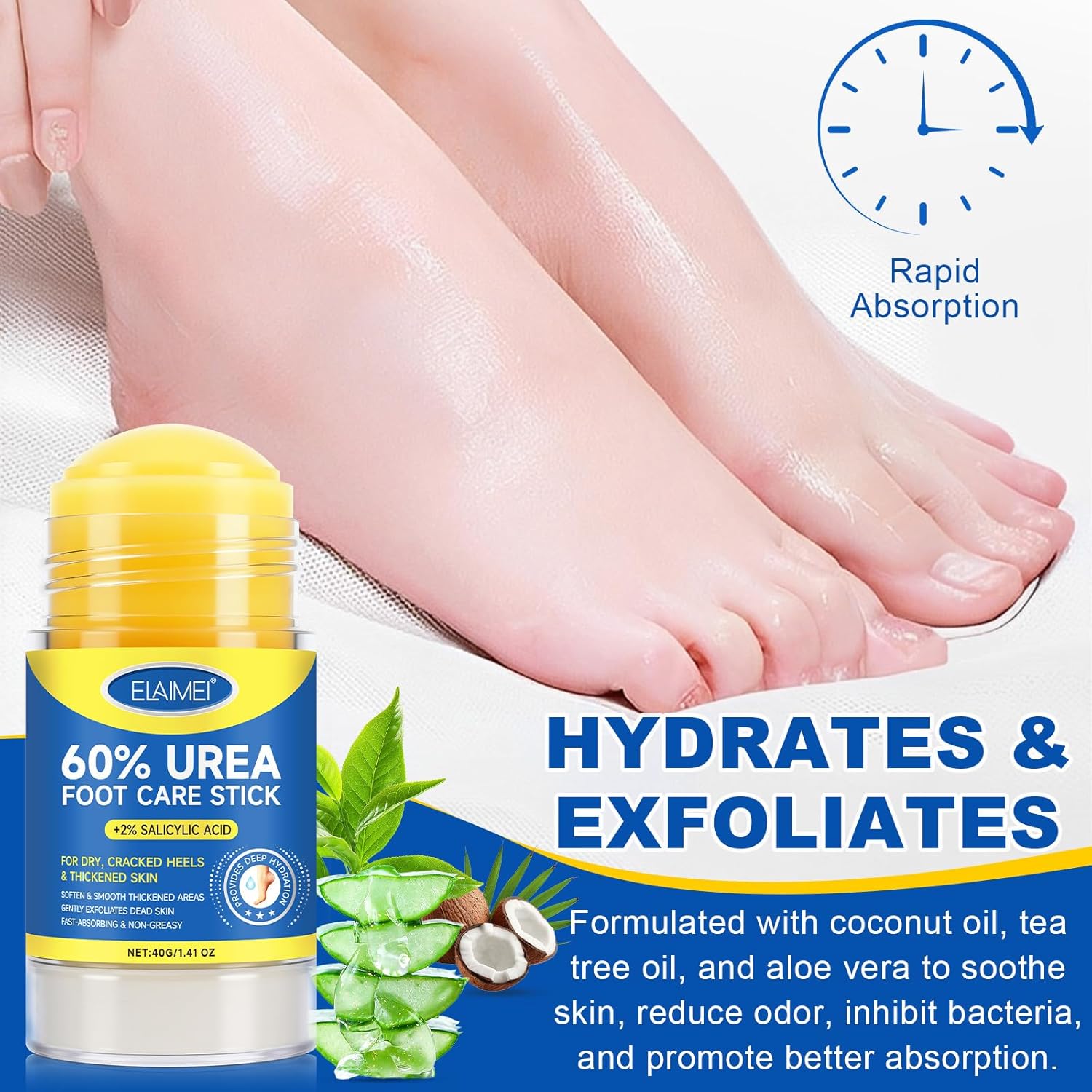 Urea Cream Stick 60% Salicylic Acid 2% for Cracked Heels and Dry Skin 1.5 oz - Image 4