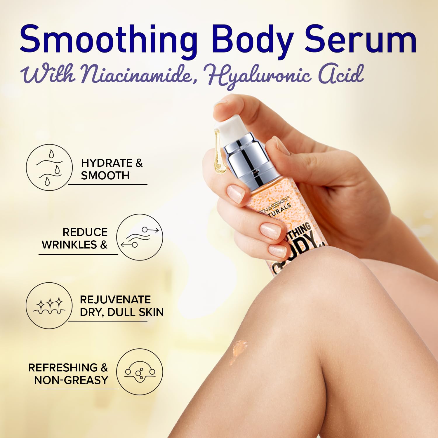 Enaskin Naturals Smoothing Body Serum Lotion for Dry and Crepe Skin: Anti-Wrinkle, Hydrating, Firming with Hyaluronic Acid & Niacinamide, Non-Greasy, for All Skin Type - Image 3