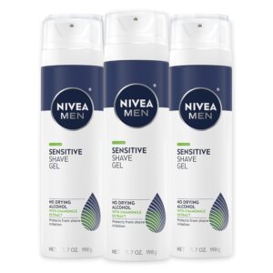 NIVEA MEN Sensitive Shave Gel with Vitamin E, Soothing Chamomile and Witch Hazel Extracts, Skin Care Gifts for Dad, 3 Pack of 7 Oz Cans