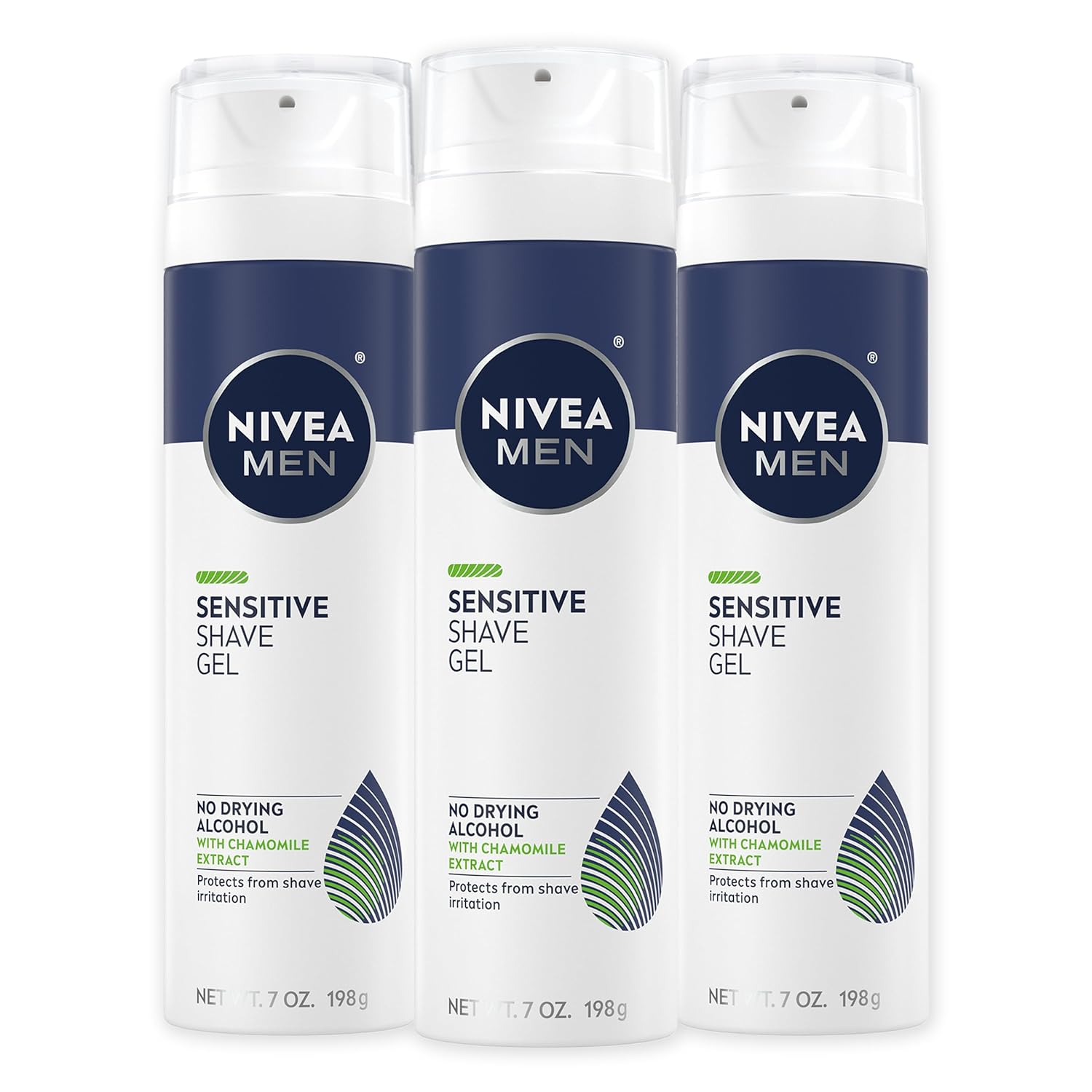 NIVEA MEN Sensitive Shave Gel with Vitamin E, Soothing Chamomile and Witch Hazel Extracts, Skin Care Gifts for Dad, 3 Pack of 7 Oz Cans
