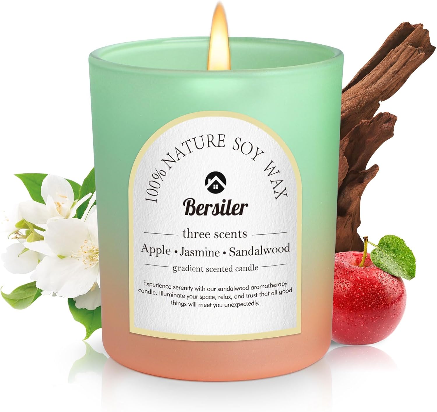 Apple/Jasmine/Sandalwood Scented Candles, Three Different Scents in 35 Hours of Burning Time, Aromatherapy Candle, Soy Candles, Relax and Soothe The Body, Gift Must Have List, 5.3oz