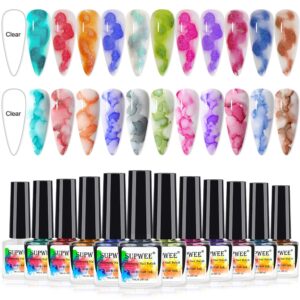 Blooming Watercolor Ink Nail Polish Marble Nail Polish Flower Blossom Nails for Spreading Marble Effect Manicure 12 Colors 7ml(0.25fl oz)