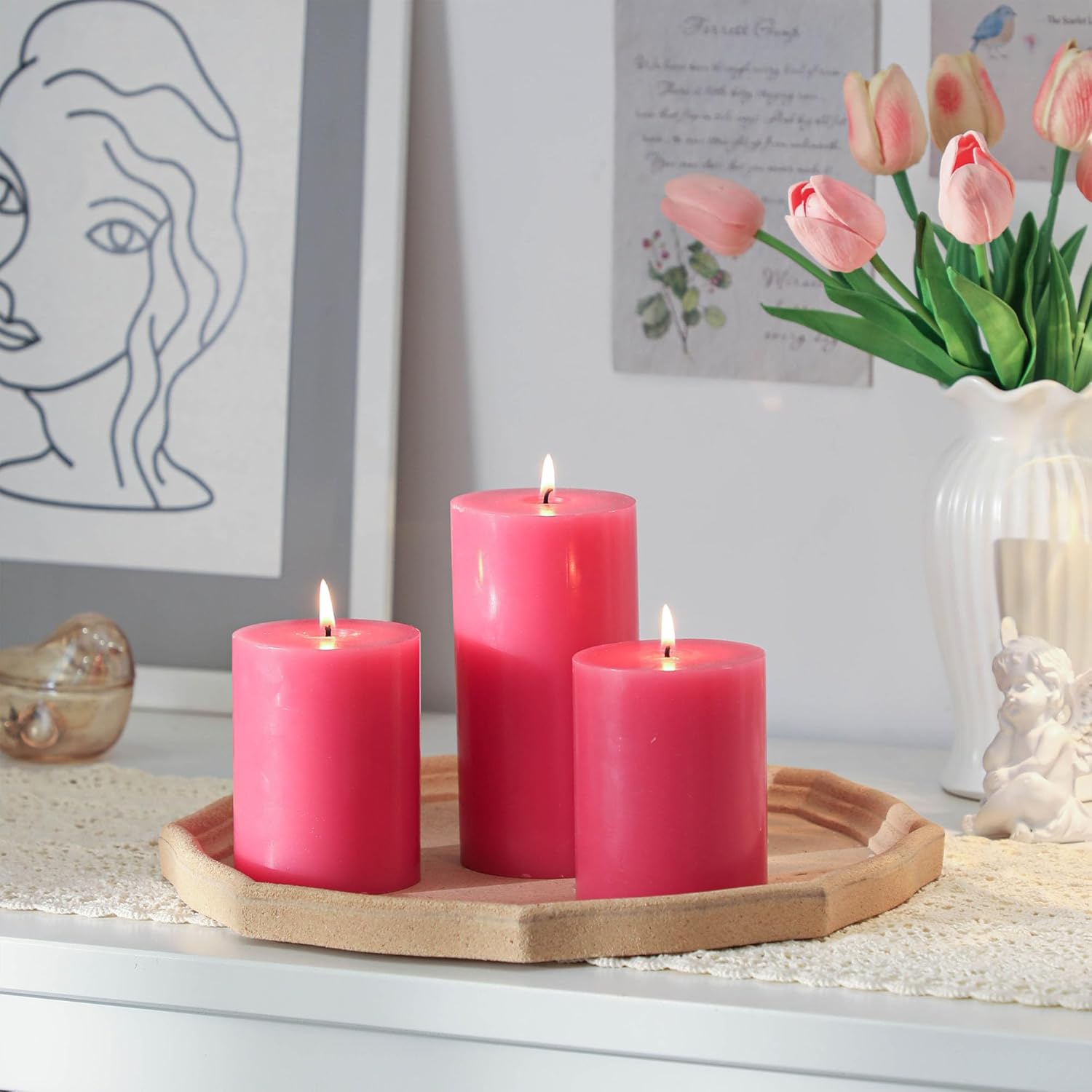 3x6 Inch Pink Pillar Candles Set of 3 - Decorative Unscented Pillar Candle, Long Burning Dripless Candle for Table Decor, Smokeless Large Pillar Candles for Wedding Table Decor - Image 4
