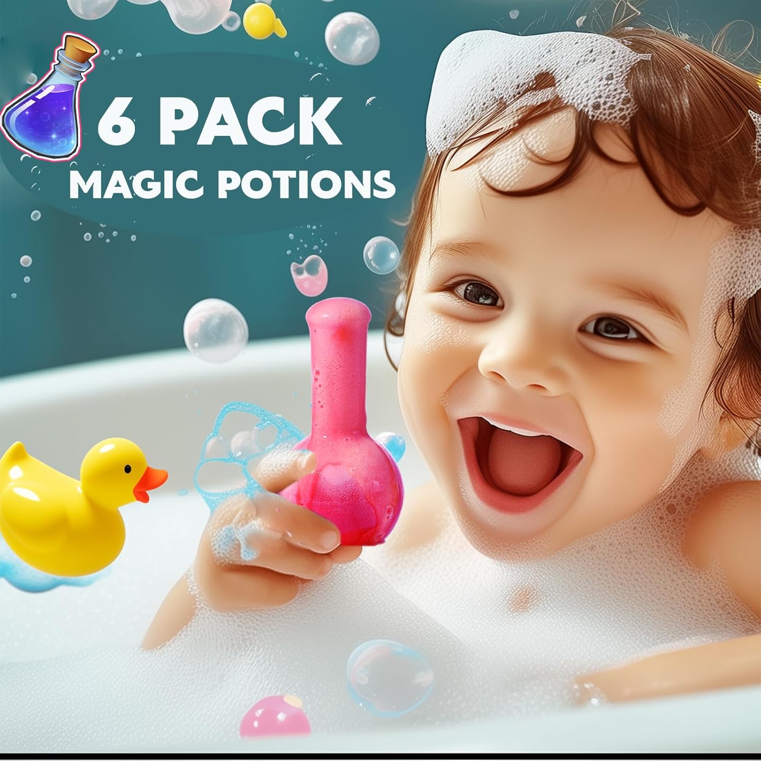 MeCids Magic Potion Bubble Bath Bombs for Kids 6 Pack - Safe Non-Toxic Toddler Bath Color Tablets for Ages 4-12 - Image 2