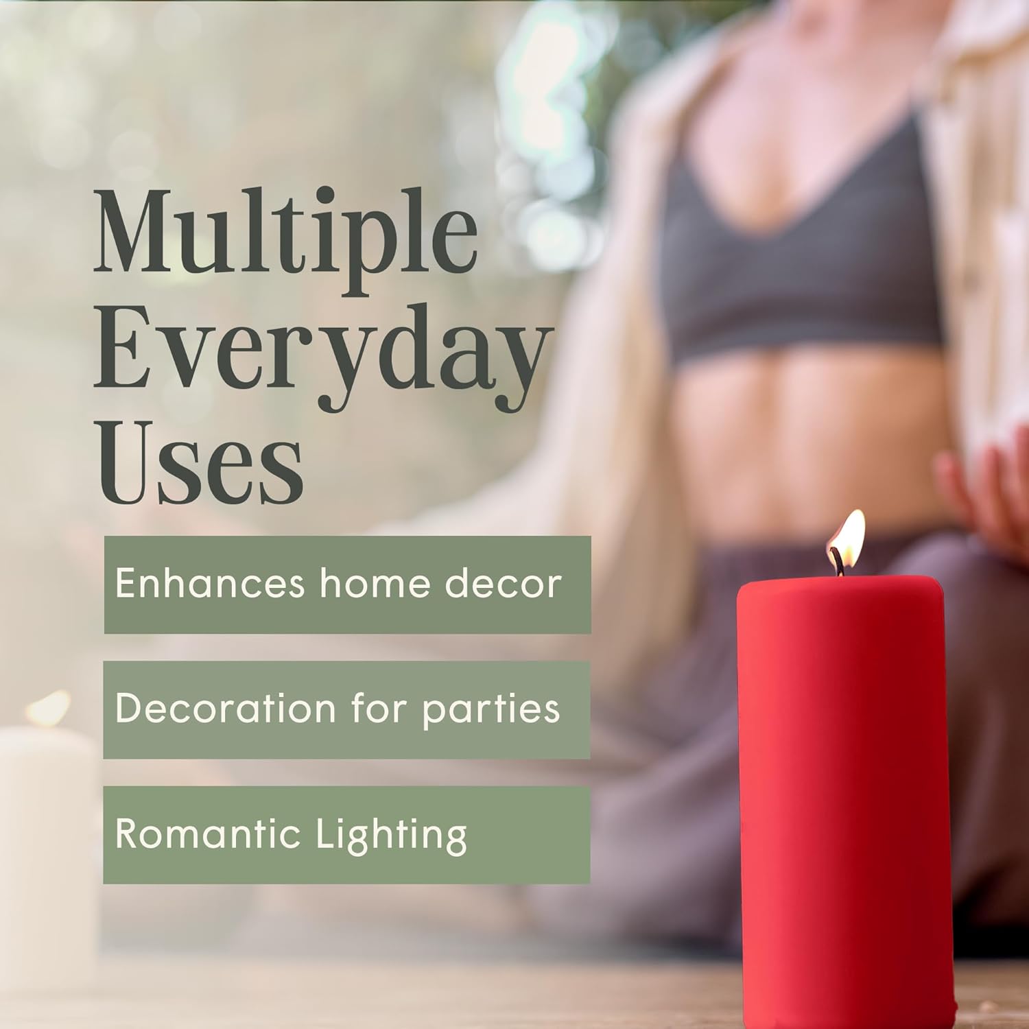 Mister Candle Red 3x6 Inch Dripless Unscented Pillar Candles Set of 3 for Home Decor 80 Hour Burn Time - Image 5