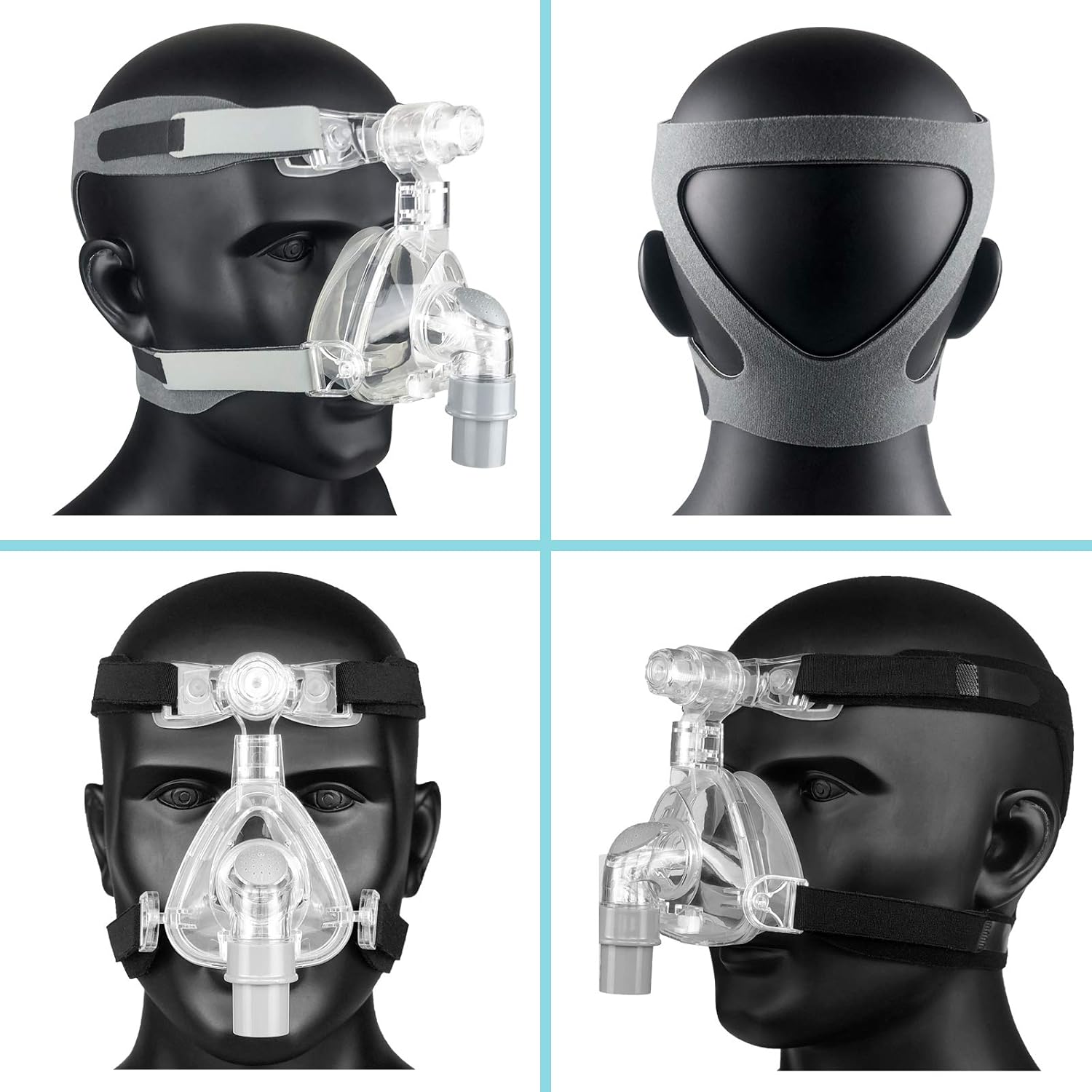 Upgaded Full Face CPAP Headgear CPAP Mask Straps Replacment for Resmed Mirage Series & Philips Respironics Non-Strechy Durable Design - (2-Pack // Black & Grey) - Image 2