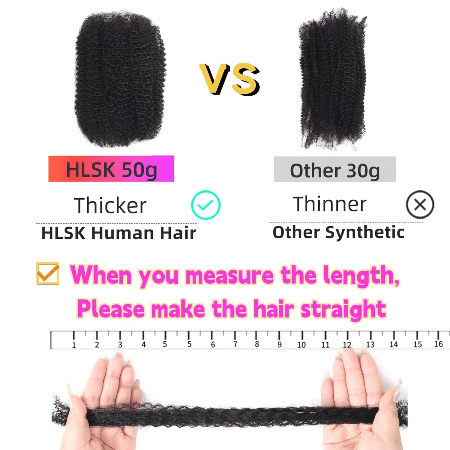 Afro Kinky Bulk Human Hair 18 Inch 50g for Dreadlocks Twists Braids - Image 5