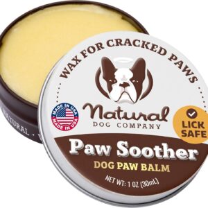 Natural Dog Company Paw Soother Balm & Wax for Dogs, Moisturizing Relief for Dry, Cracked Paws, Lick-Safe,Repairs & Heals, Protects Against Extreme Weather, Coconut Oil & Vitamin E, 1 oz Tin