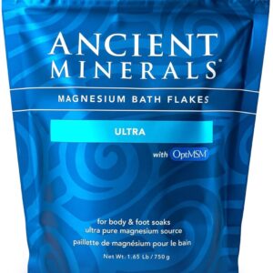 Ancient Minerals Magnesium Bath Flakes Ultra with OptiMSM - Resealable Magnesium Bag of Zechstein Chloride Alternative to Epsom Bath Salt (1.65 lb)