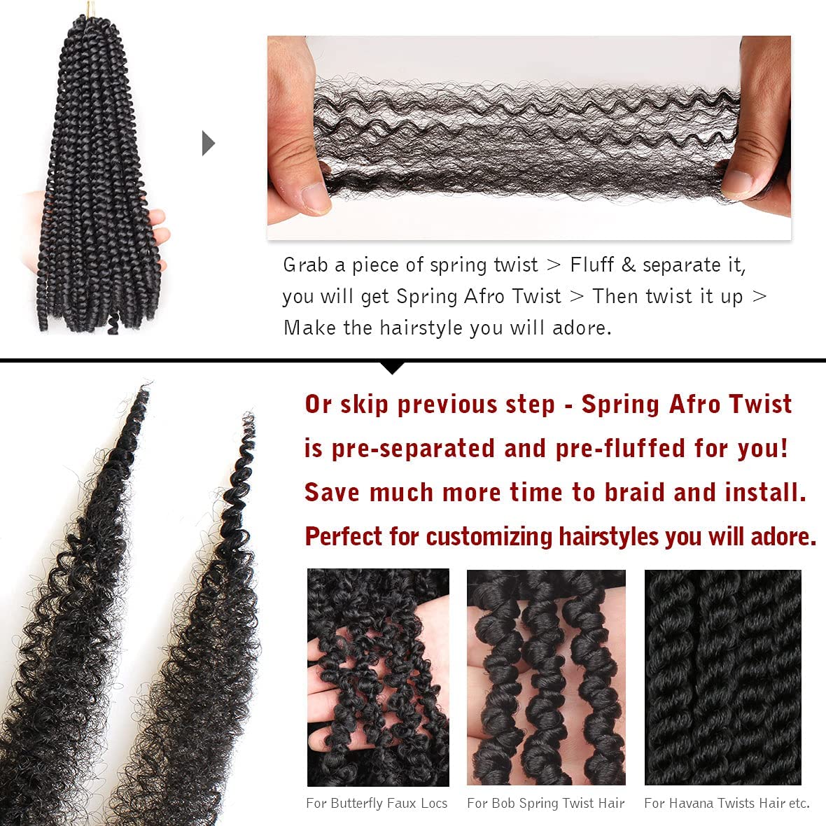 24 Inch Pre-Separated Afro Twist Hair Extensions 8 Packs Natural Black - Image 5