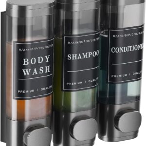 Shower Soap Dispenser Wall Mounted No Drill Shampoo Dispenser for Shower Wall Shampoo and Conditioner Dispenser Bathroom Hotel 3 * 300ml Gungray with Labels
