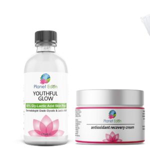 Planet Eden 80% GlyLactic Skin Chemical Peel - Glycolic & Lactic Acid Powerhouse Duo with Anti Aging Antioxidant Recovery Cream & Fan Brush - Intense Anti Aging Treatment
