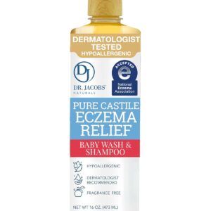 Dr. Jacobs Pure Castile Baby Wash - Effective Body Wash to Relieve Baby Eczema - Gentle Shampoo and Unscented Soap for Sensitive Skin, and Hypoallergenic - 16 oz