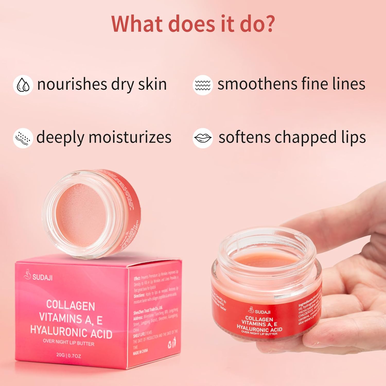 Collagen Hydrating Lip Mask with Hyaluronic Acid and Aloe Vera, 15g - Image 3