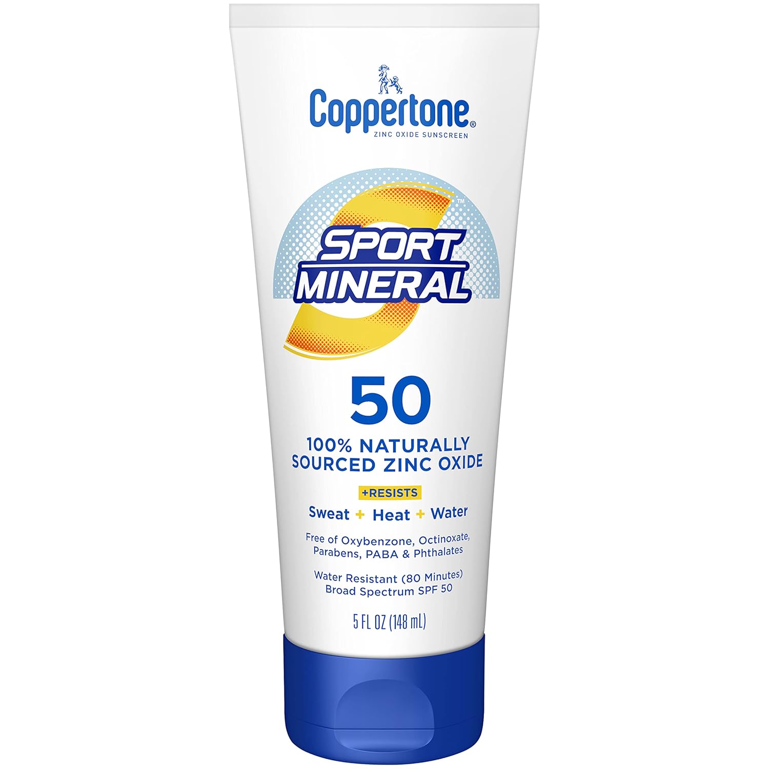 Coppertone SPORT Sunscreen Lotion SPF 50, Zinc Oxide Mineral Sunscreen, Water Resistant Body Sunscreen SPF 50, 5 Fl Oz Tube