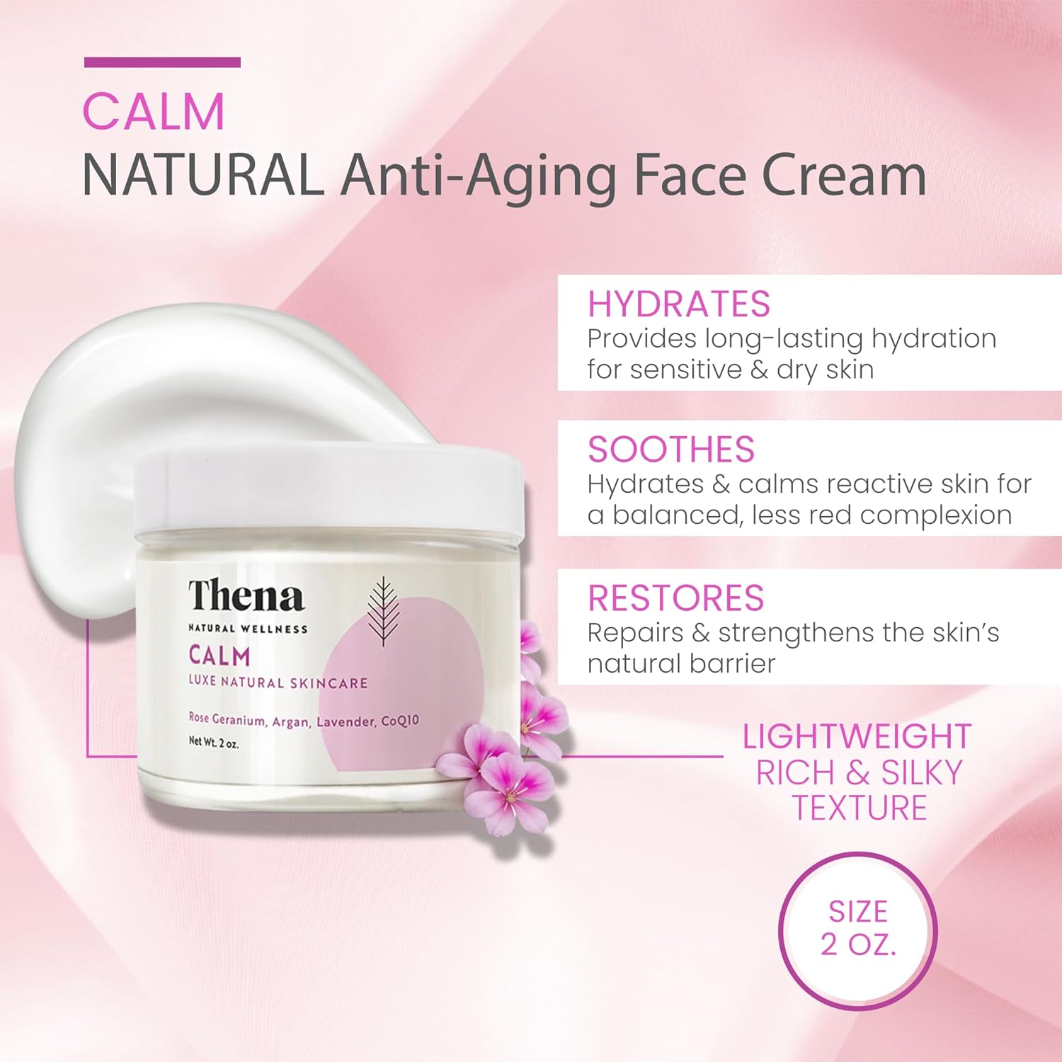 THENA CALM Face Moisturizer Cream Organic & Natural Skin Care, Ultra Hydrating With Hyaluronic Acid & Lavender Plant-based Skincare Anti aging Face Cream Dry Skin Facial Moisturizer For Women Men - Image 5