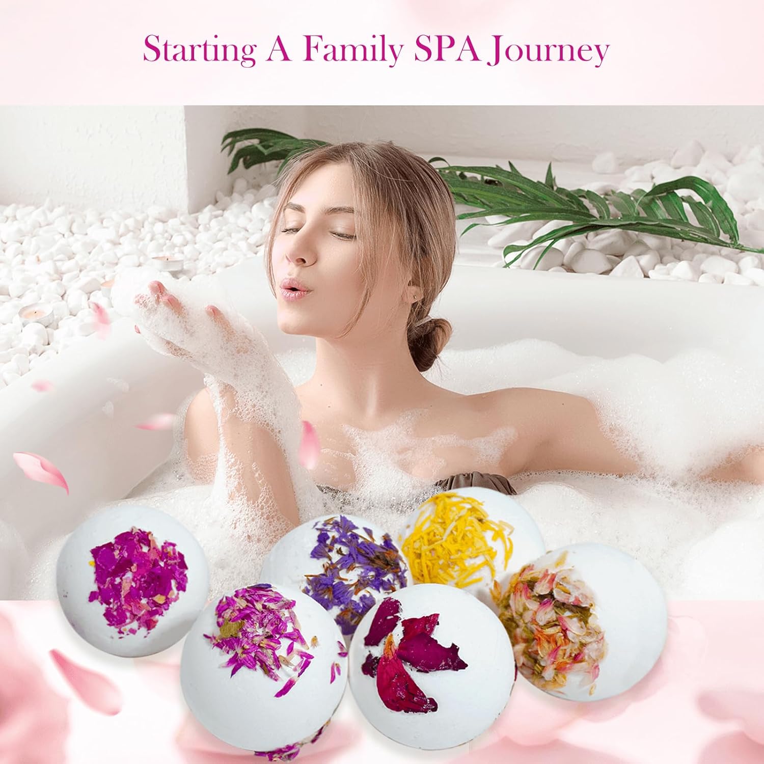 Bath Bombs, Flower Petals Bath Bombs for Women, Handmade Fizzy Bath Bomb with Essential Oils Bath for Moisturizing Dry Skin & Relaxing, Birthday Valentines Mother's Day Gifts for Women - Image 5