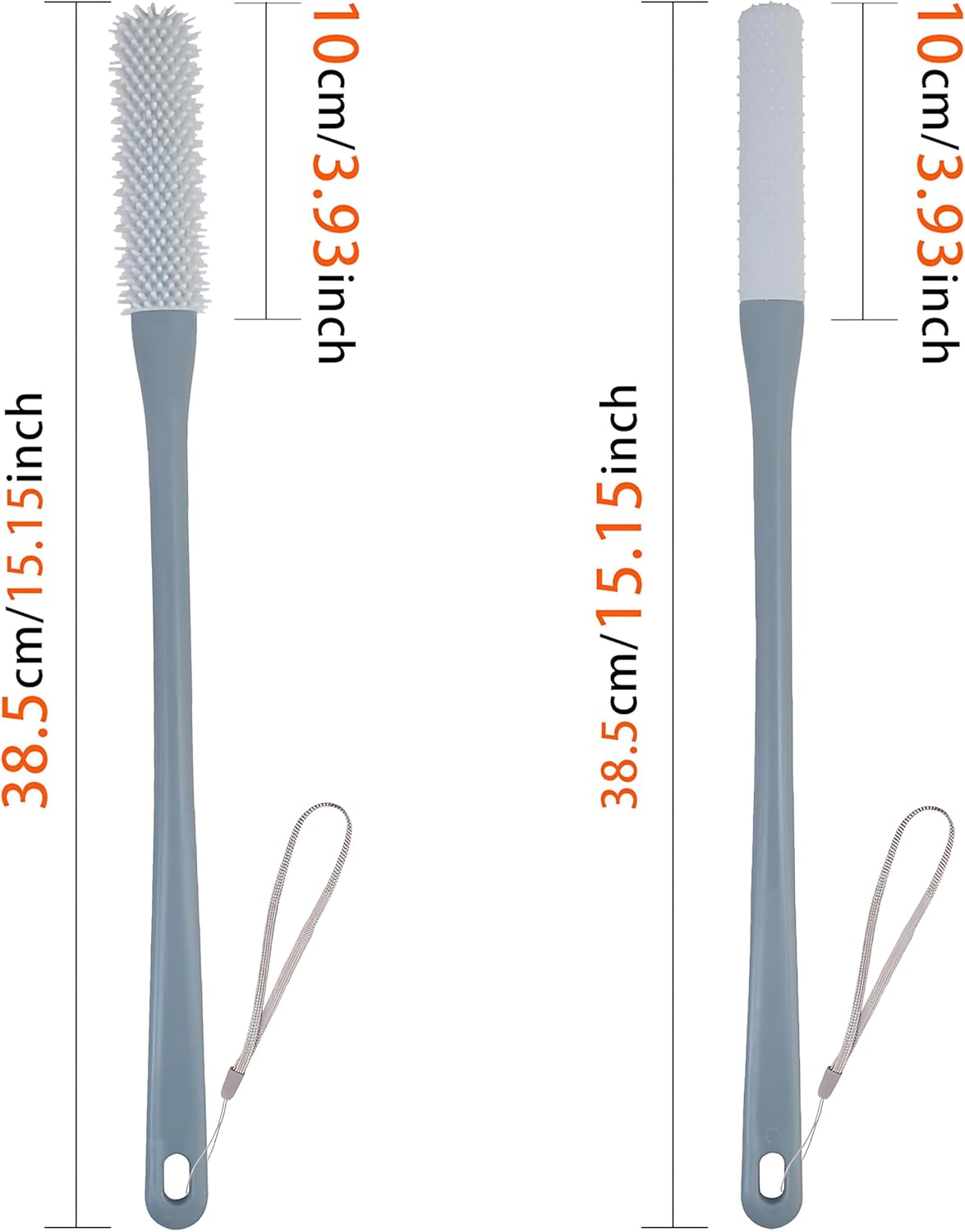 2Pack 15.7" Foot Scrubber in Shower with Long Handle Silicone Foot Brush Soft Skin Exfoliation Gap Brush for Seniors, Elderly, Men and Women (Gray) - Image 3