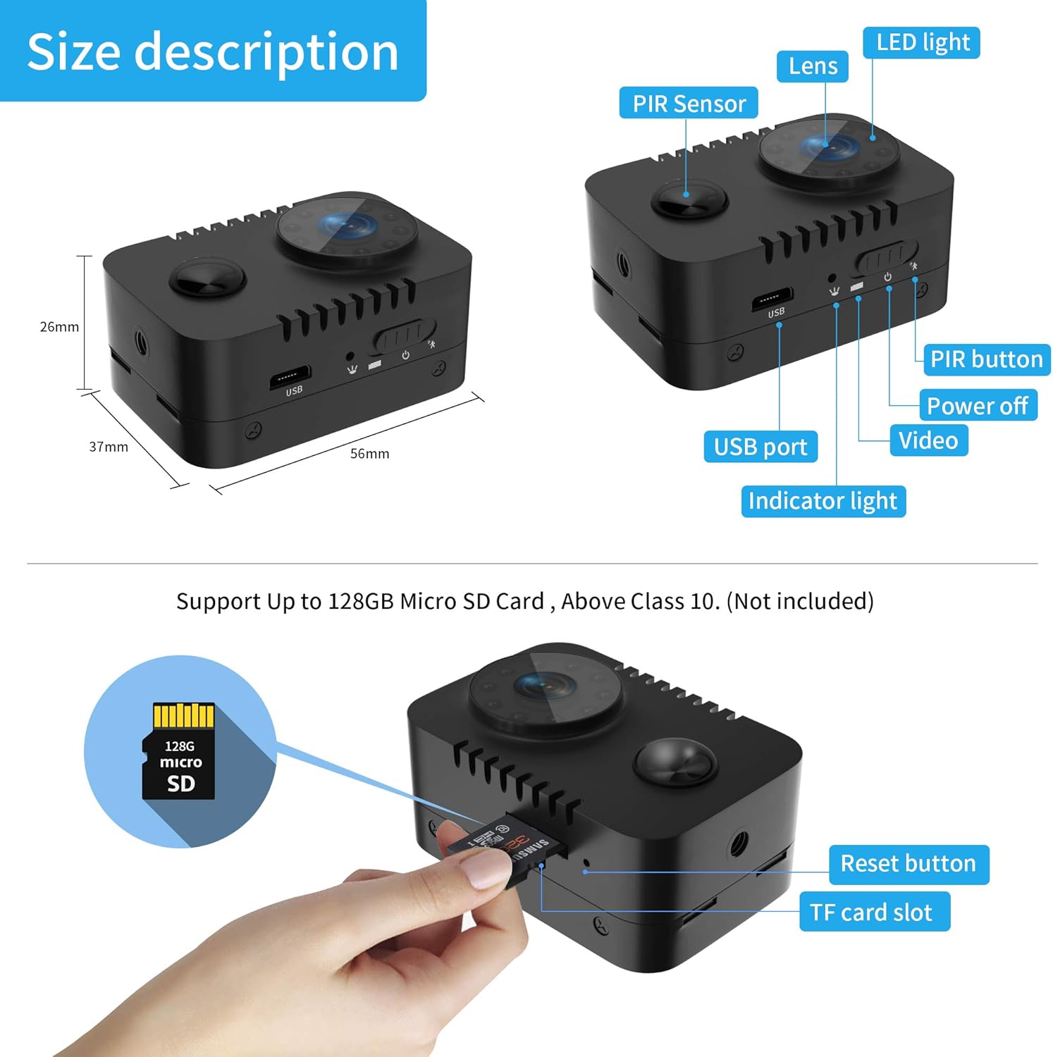 HD 1080p Mini Spy Camera with PIR Motion Detector and Night Vision Small Nanny Cams Portable Indoor Video Cameras Home Security Surveillance Cam 60 Days Standby-(No WiFi),1 pack - Image 5