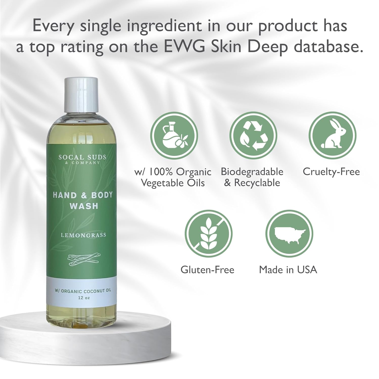 SoCal Suds & Company - 12oz Thick Organic Castile Soap Liquid Lemongrass, Hand & Body Wash for Men & Women, Made w/Organic Oils & Coconut Oil, Perfect Bath Essentials, Gentle Soap for All Skin Types - Image 2