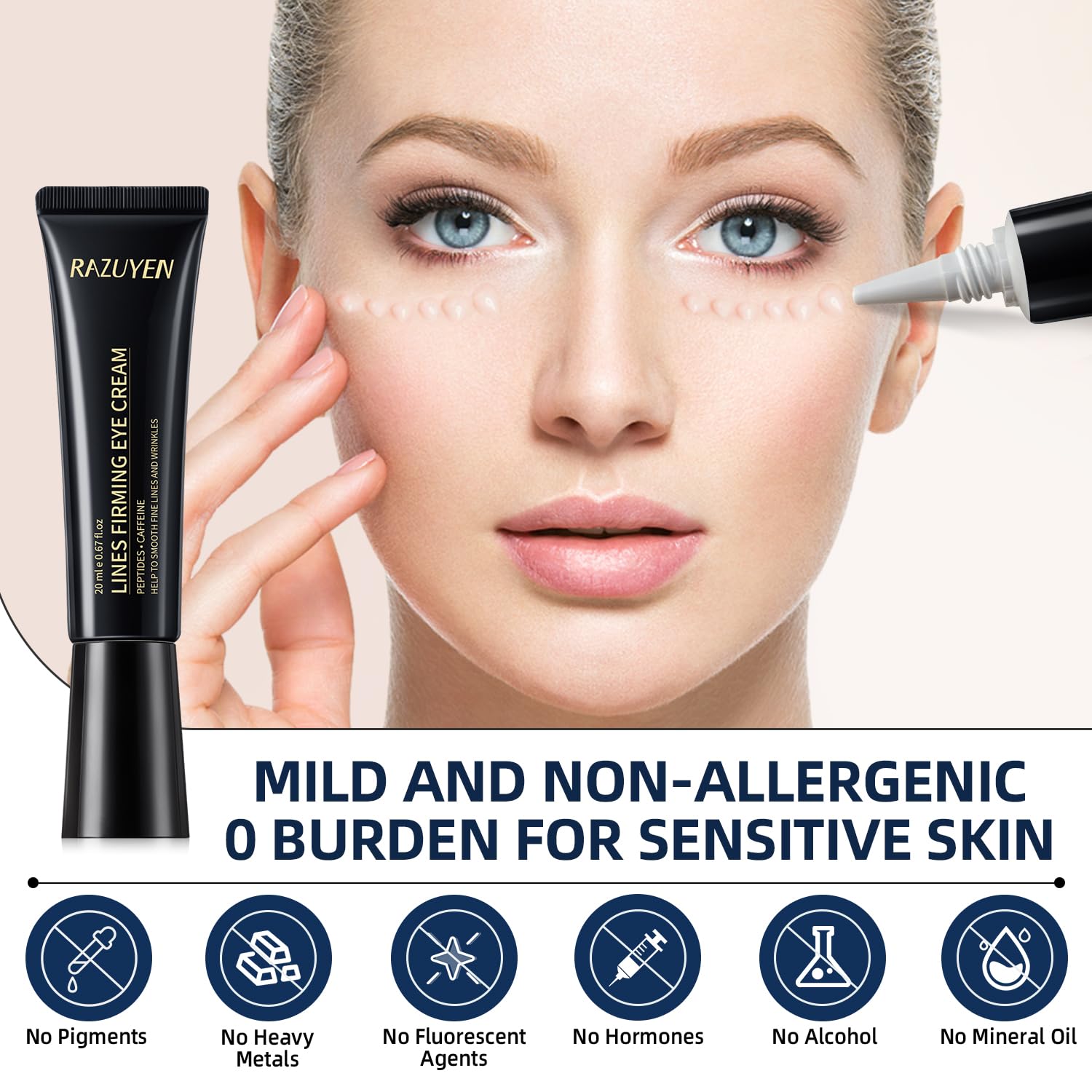 Under Eye Cream For Dark Circles, Puffiness and Wrinkles, Hyaluronic Acid + Peptide + Caffeine Eye Cream Anti Aging, Hydrating Eye Care, 20ml/0.67 fl oz - Image 3