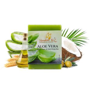 Aloe Vera Soap Bar – Face, Hand, and Body Wash - Cleansing & Moisturizing Organic Extra Virgin Olive Oil & Castor Oil, Rice Bran Oil - Long lasting Soap Bar - 1 Bar 5 OZ