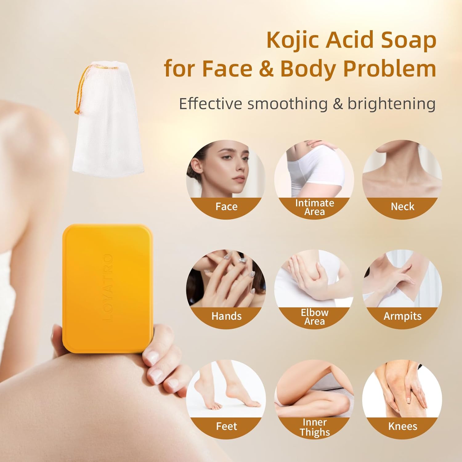 Kojic Acid Turmeric Soap Bar Dark Spots for Face & Body, Deep Cleansing, Gentle Soap Sensitive Skin Formula, All Skin Types - Image 4