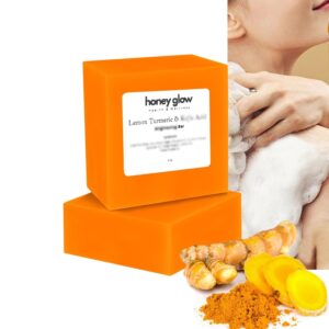 Honey Turmeric Kojic Soap, Glow Lemon Turmeric Kojic Bar,Soap Bar for Face ＆ Body Cleaning Natural Handmade for All Skin Type 2Pcs