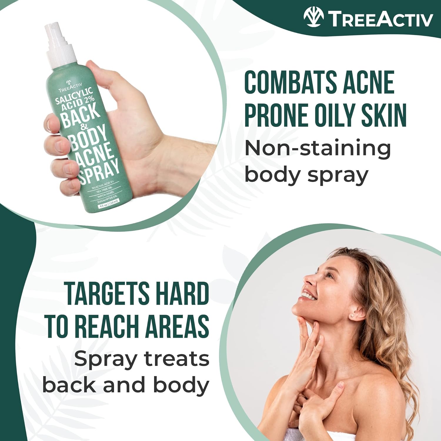 Salicylic Acid and Tea Tree Oil Back and Body Acne Spray, 4 fl oz Bottles, 2-Pack - Image 4