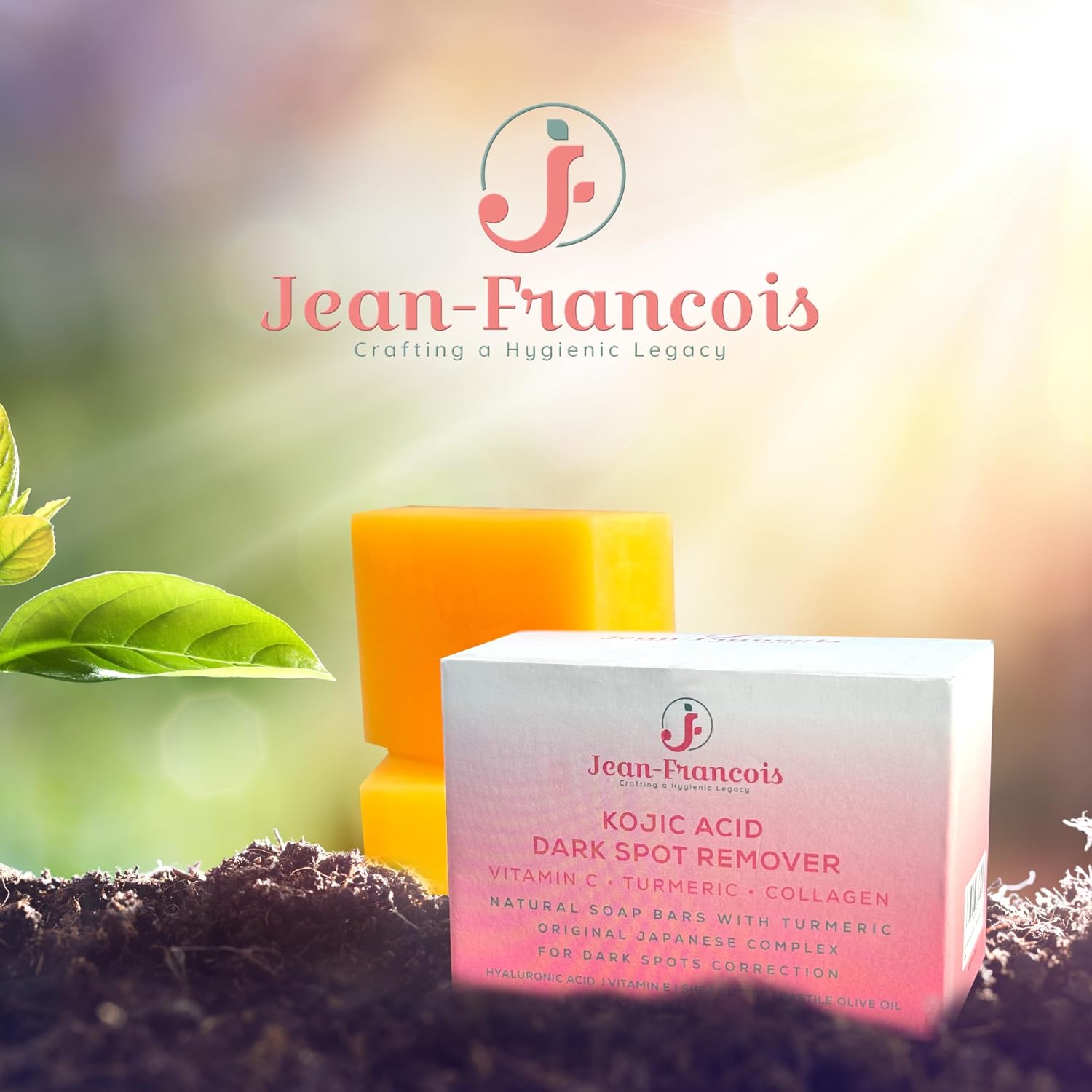 Jean-Francois Kojic Acid Dark Spot Remover Soap Bars with Vitamin C, Collagen, Turmeric - Original Japanese Complex with Hyaluronic Acid, Vitamin C, Vitamin E, Shea Butter, Castile Olive Oil (2 Pack) - Image 2