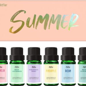 Summer Essential Oils for Diffusers for Home, MitFlor Fragrance Oil Set, Soap & Candle Making Scents, 6x10ml with Ocean, Midsummer Night, Pineapple and More, Aromatherapy Perfume Oil Gift Set
