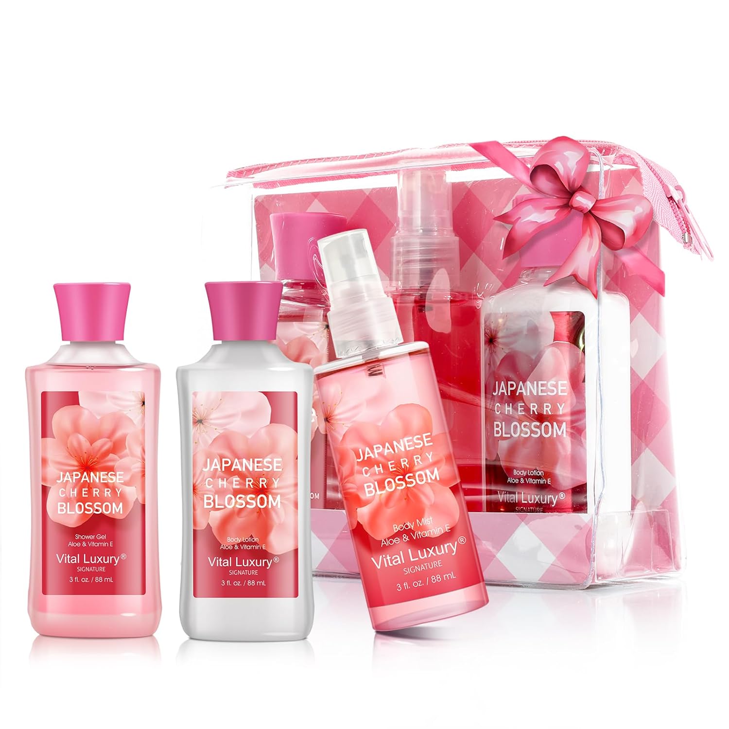 Bath and Body Gift Set for Women & Girls, Japanese Cherry Blossom Spa Set With Natural Extracts-Shower Gel, Body Lotion, Body Mist, Body Care Travel Set for Birthday Mother's Day Gifts
