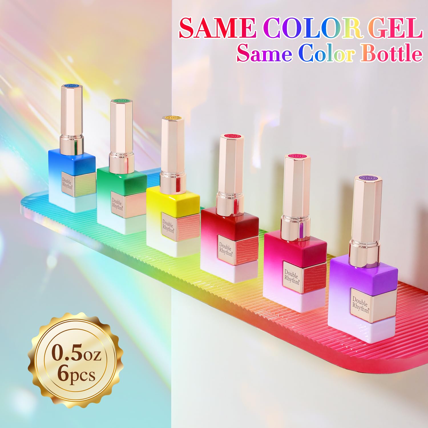 Double Rhythm 6 Pcs 15 ML Gel Polish Set Same Color Same Bottle Soak Off Gel Polish Kit Nail Art Manicure Salon DIY at Home for Women (Jelly Yellow Pink Red Purple Blue-T6-25) - Image 6