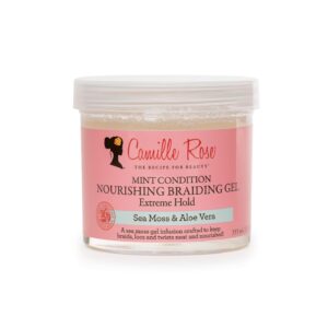 Camille Rose Mint Condition Braid Gel, with Aloe and Sea Moss, for Moisture, Shine, and Curly to Coily Hair Types, 12 oz