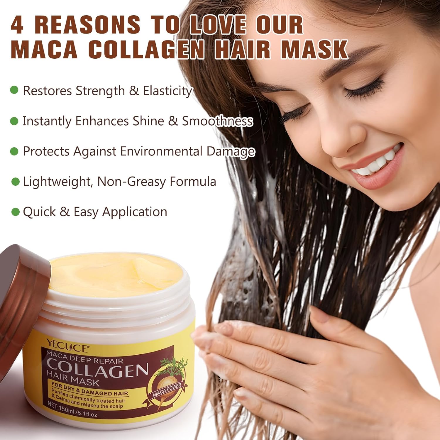 Collagen Hair Mask Deep Repair Conditioning, Hair Treatment Mask Calms and Relaxes the Scalp, Hair Mask with Argan Oil for Dry Damaged Hair All Hair Types, Nourish and Moisturize Hair & Scalp - Image 3