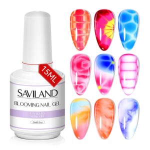 SAVILAND Blooming Gel: 15ml Blooming Gel Nail Polish with Nails Brush Blossom for Spreading Effect Marble Nail Polish Flower Watercolor Nails Art Design Manicure Salon Home DIY