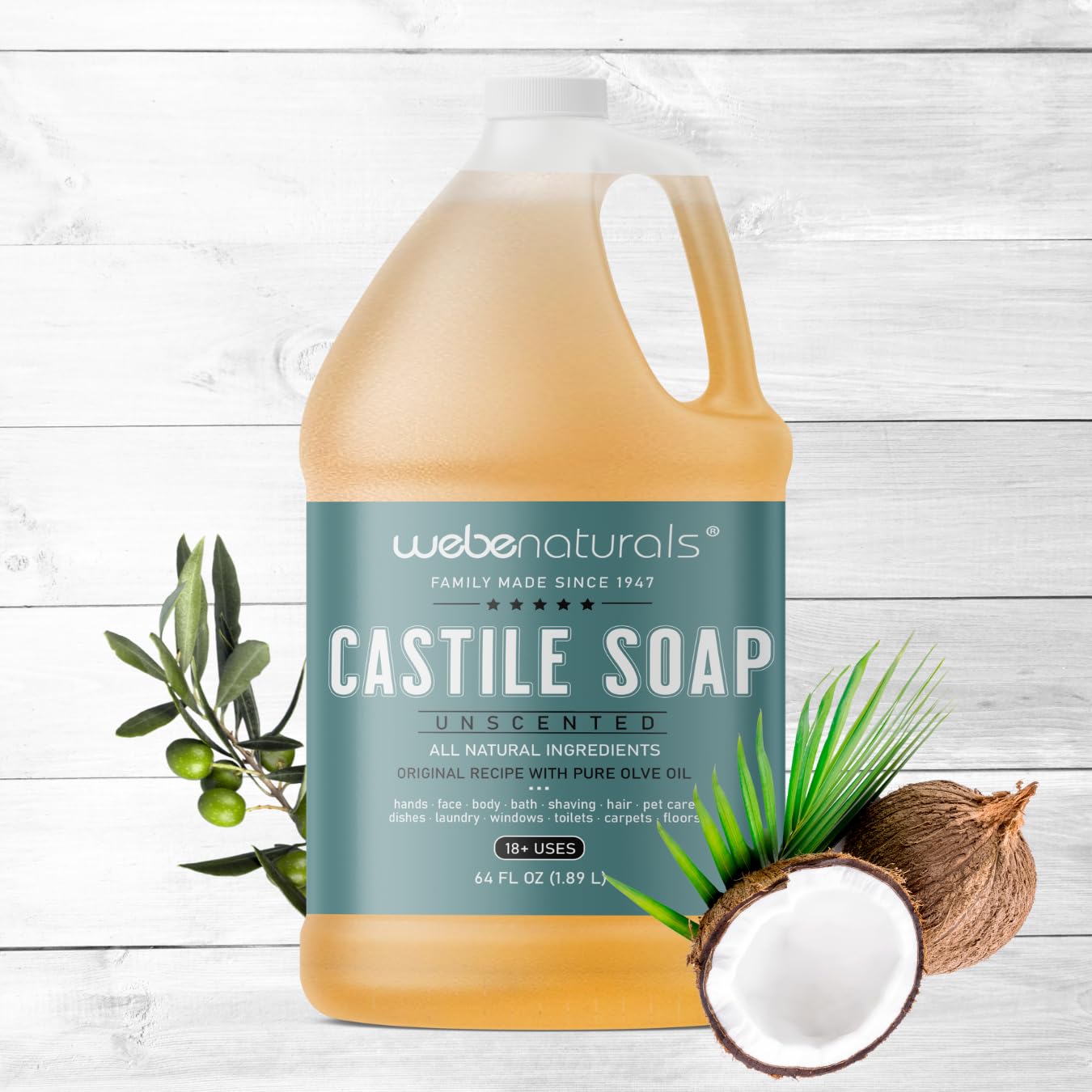 WEBE Pure Unscented Castile Liquid Soap Refill, 64 Ounce | Vegan & Gluten Free Non-GMO, For Face, Body Wash, Dishes, Pets & Laundry - Image 3
