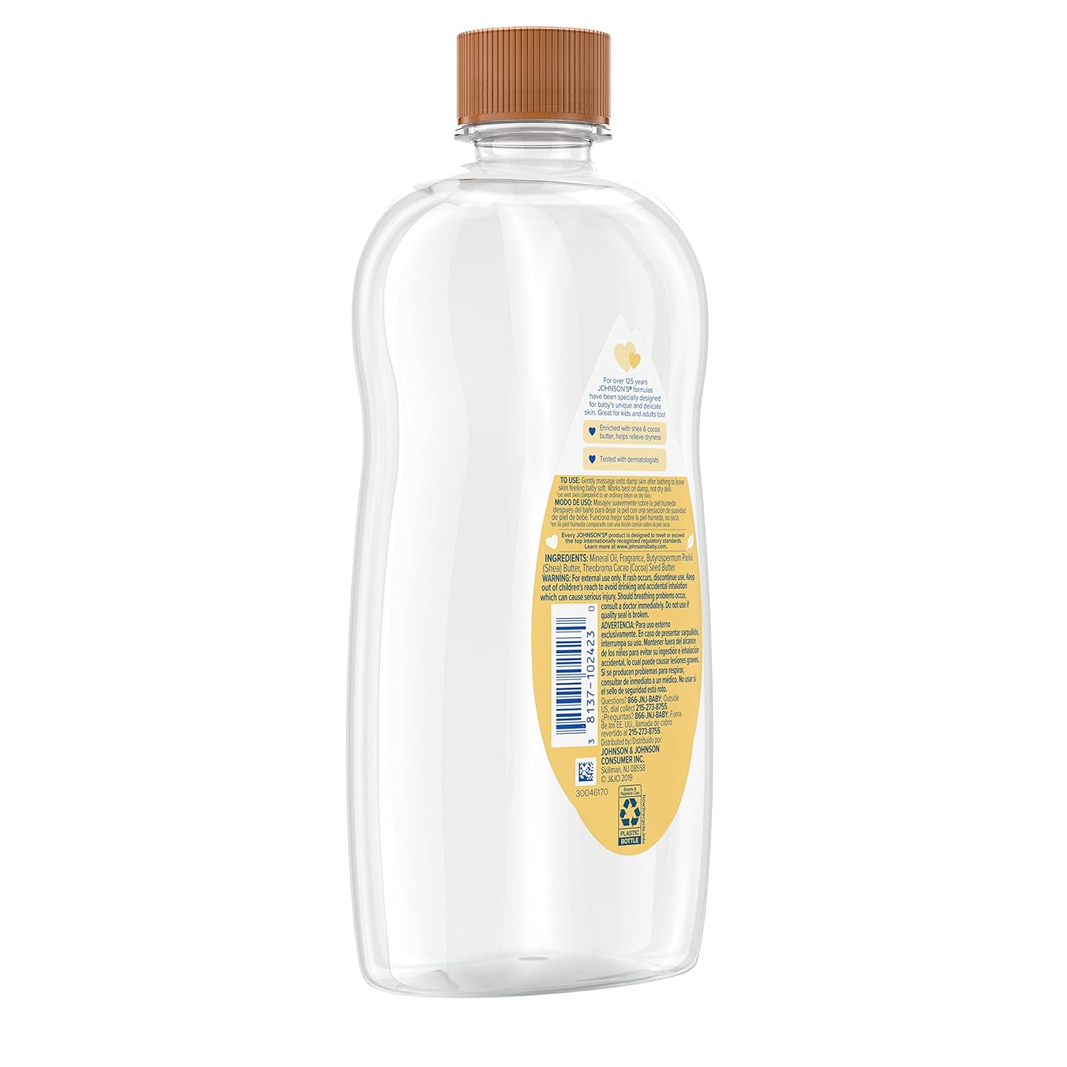 Johnson's Baby Oil, Mineral Oil Enriched with Shea & Cocoa Butter to Prevent Moisture Loss, Hypoallergenic, 20 fl. oz - Image 5