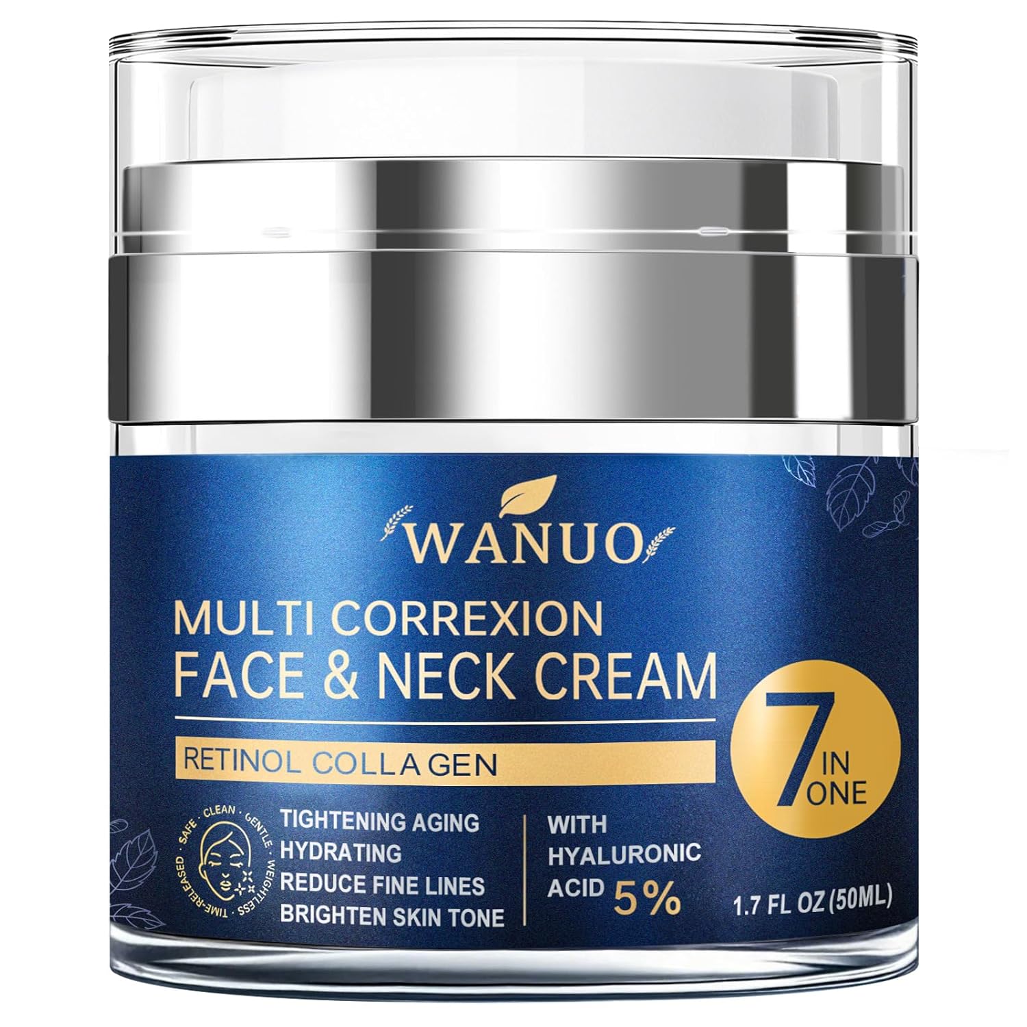Retinol Cream for Face, Face Moisturizer, Neck Creams for Tightening and Firming with Collagen & Hyaluronic Acid, Daily Anti-Aging Face Cream for Women, Smooth Wrinkles & Fine Lines, 1.7 Fl Oz
