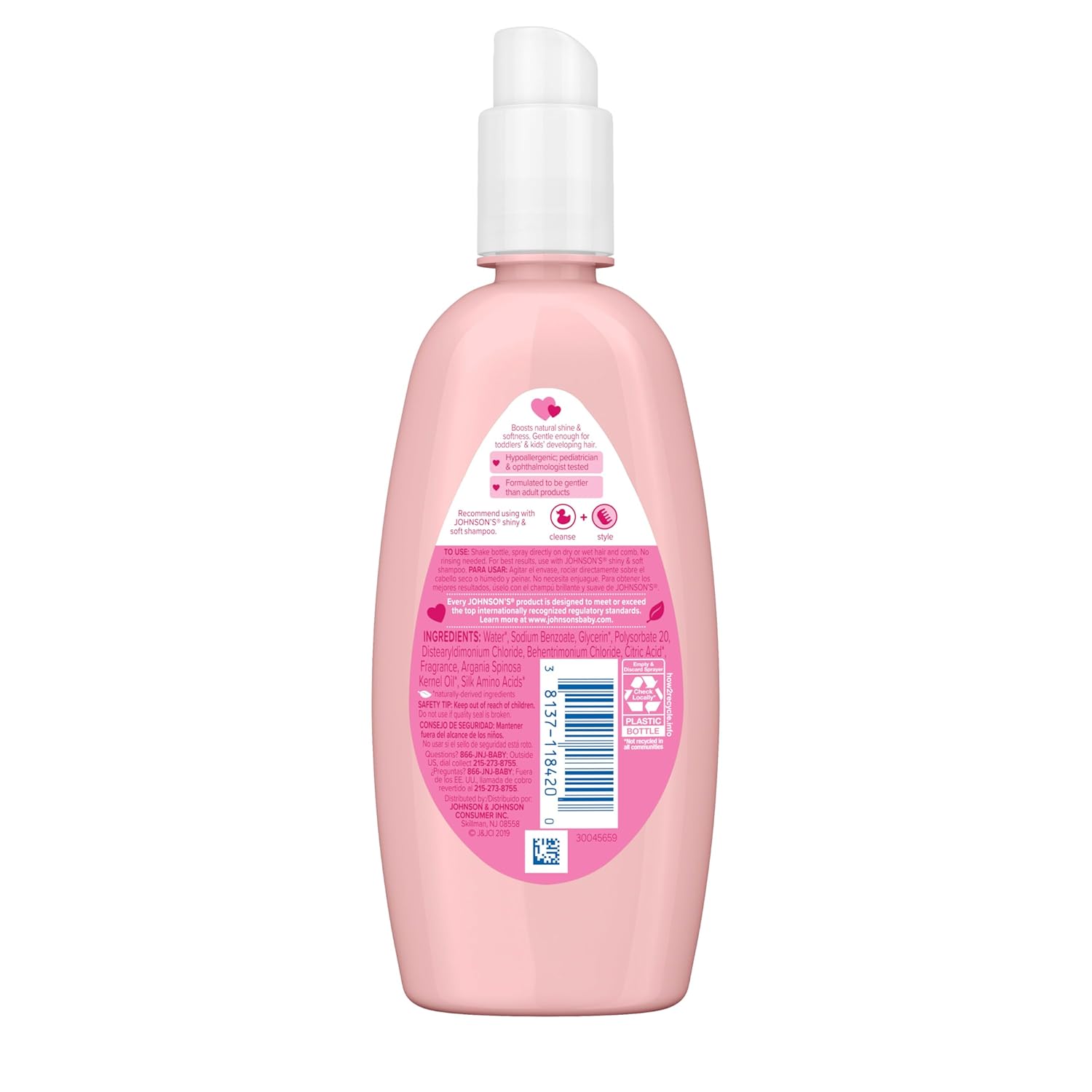 Johnson's Kids Shiny & Soft Hair Conditioning Spray with Argan Oil & Silk Proteins, Tear-Free Conditioning Spray for Shine & Softness, Gentle for Toddler Haircare, 10 fl. oz - Image 9