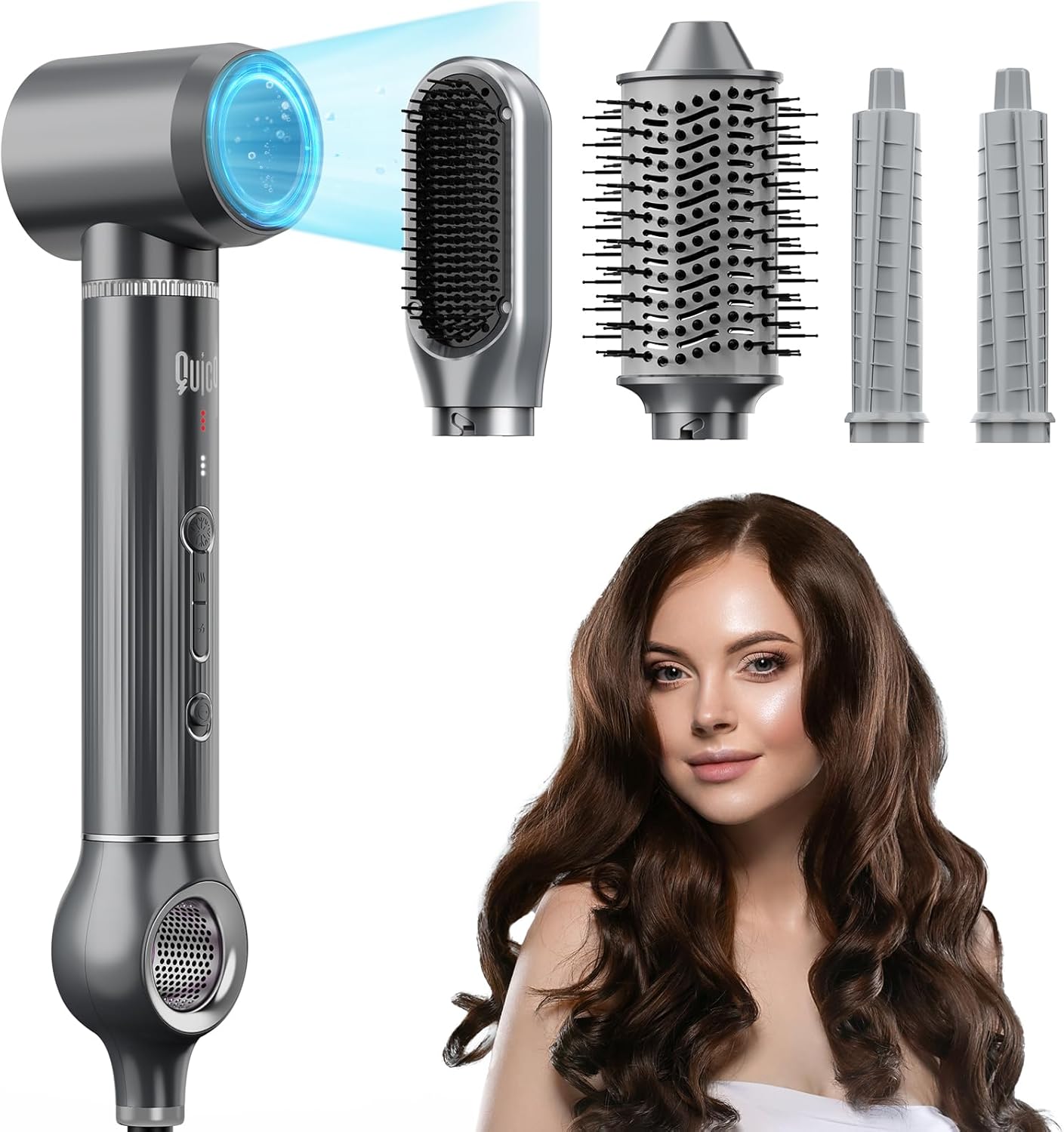 5 in 1 Hair Dryer Brush, QUICO Hair Styler 110,000 RPM 7X Faster Hair Dryers for Women, 500 Million Negative Ionic Blow Dryer Brush for Curling Volumizing Straightening Styling, No Heat Damage