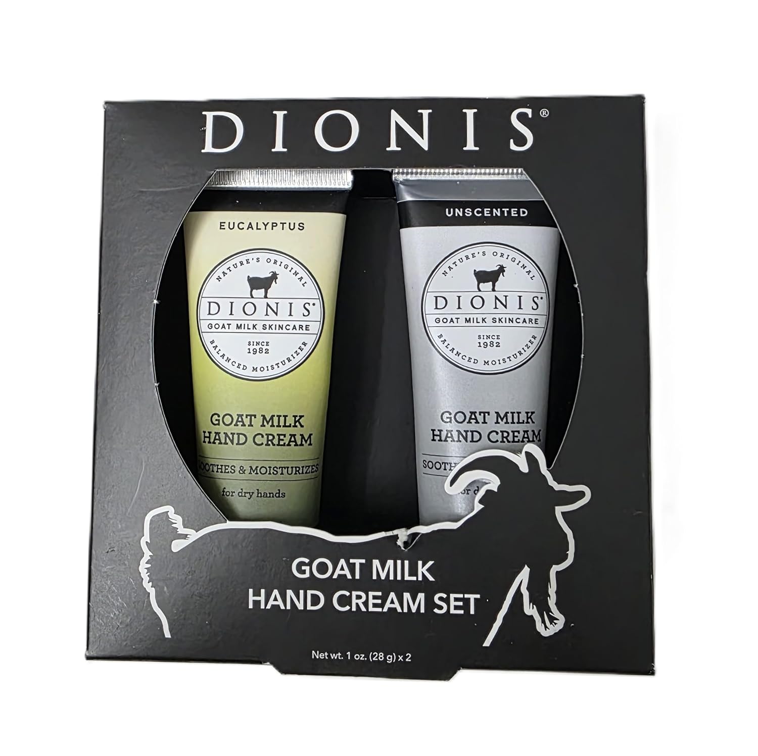 Dionis Goat Milk Hand Cream Set, Unscented and Eucalyptus, 1 oz, 2-Pack