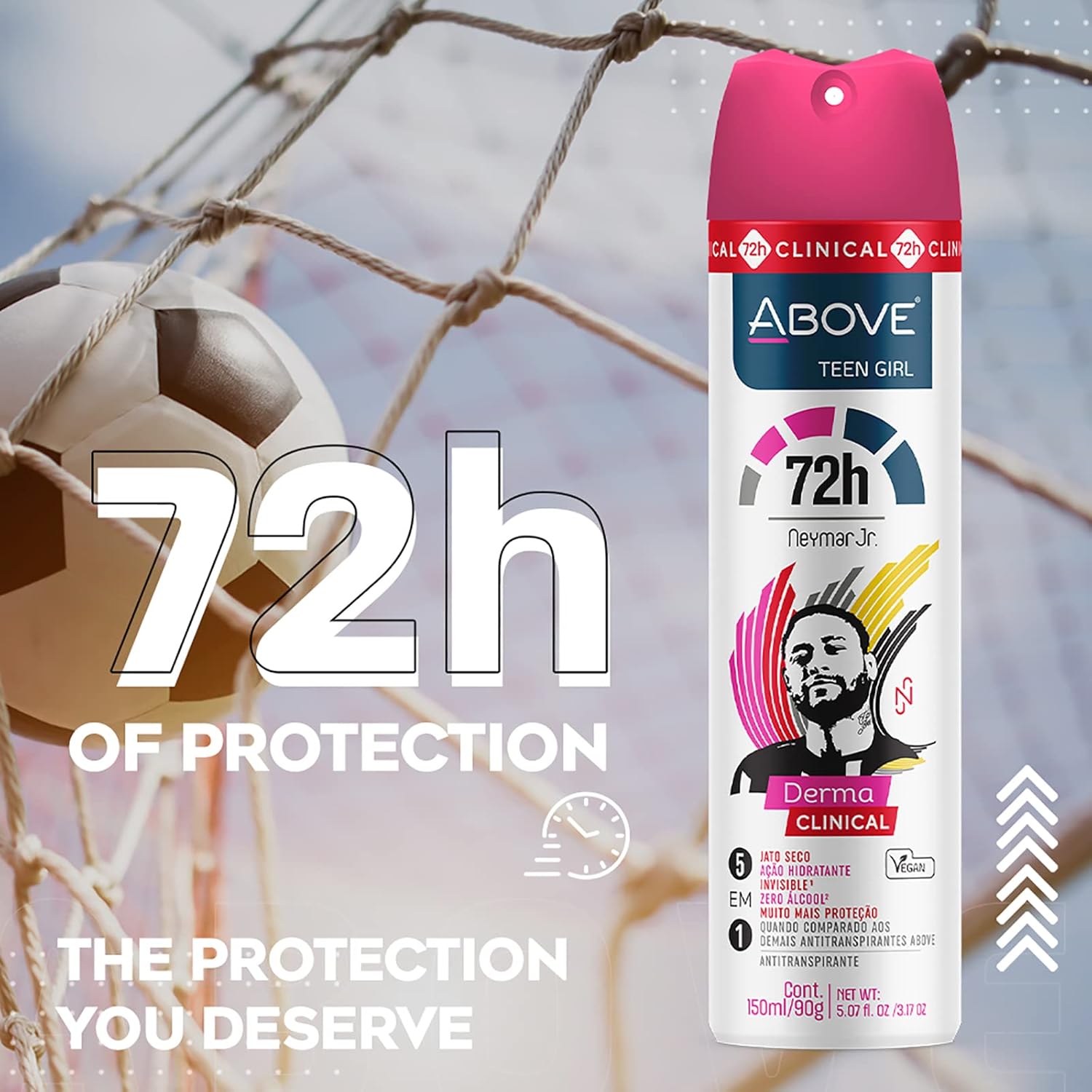 ABOVE 72 Hours Derma Clinical Antiperspirant Deodorant, Neymar Jr Teen Girl, 4 Pcs - Deodorant for Teens - Red Fruits and Vanilla Notes - Dry Spray - Image 3