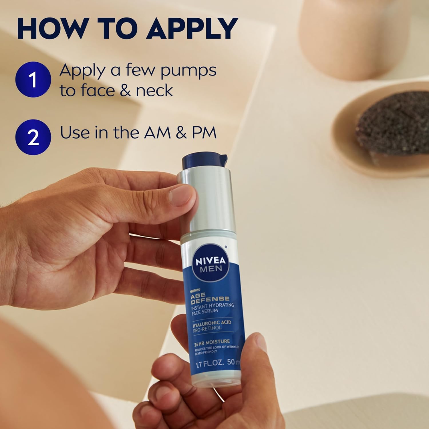 NIVEA MEN Age Defense Instant Hydrating Face Serum for Dry Skin, With Pro-Retinol and Hyaluronic Acid, Skin Care Gifts for Dad, Helps Reduce Look of Fine Lines and Wrinkles, 1.7 Fl Oz Bottle - Image 8