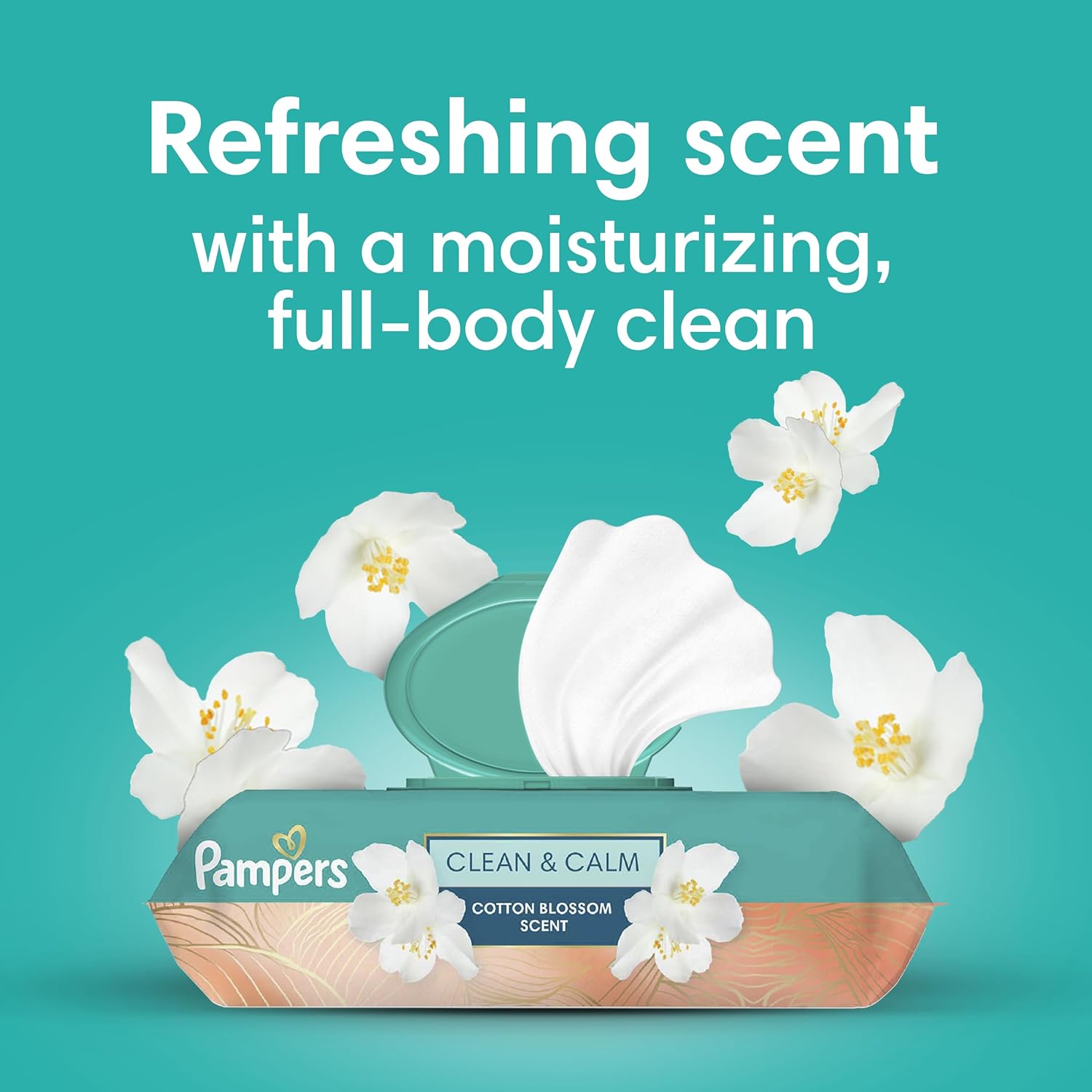 Pampers Cotton Blossom Scent Clean & Calm Baby Wipes 336 Count 6 Pop-Top Packs - Image 4