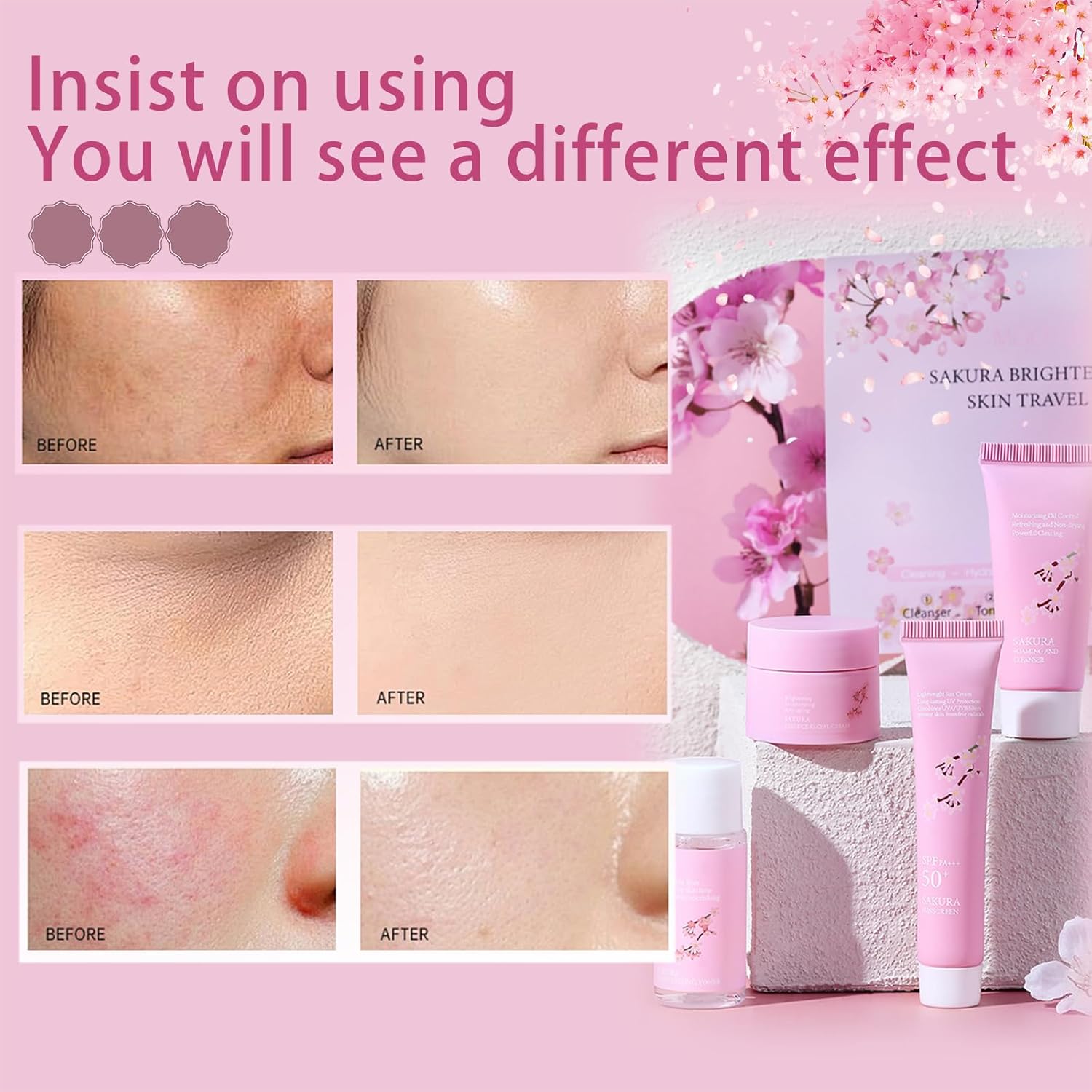 Sakura Skincare Gifts for Teenage Girls Skincare Kits - Skin Care Sets & Kits - Cherry Blossom Skin Care Kit - Pamper Sets For Women Gifts - Travel Size Face Wash-Toner-Moisturizer-Sunscreen - Image 5