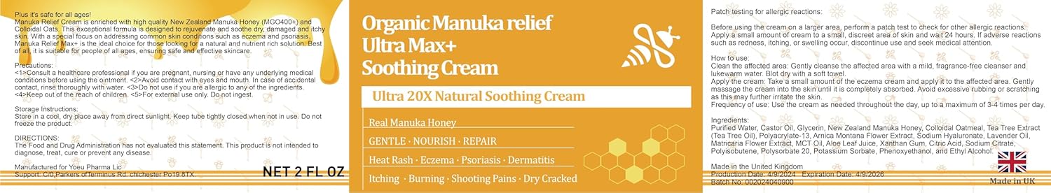 Organic Manuka Honey Eczema Cream for Soothing Relief of Dry, Itchy, Irritated Skin. - Image 9