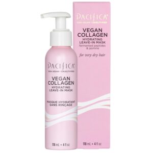 Pacifica Vegan Collagen Hydrating Leave-In Repair Hair Mask, Softens & Restores Shine, Seals Split Ends, For Dry, Damaged & Color-Treated Hair, Silicone & Sulfate Free, Vegan, 4 oz