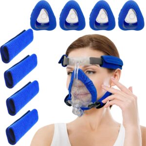 4 Pack CPAP Mask Liners + 4 Pack CPAP Strap Covers Compatible with F20 Full Face CPAP Masks,Soft and Comfort Pads to Reduce Headgear and Mask Cushion Pressure and Cheek Red Marks (Blue)